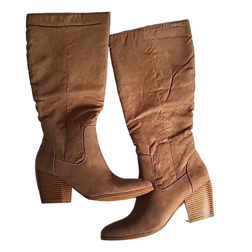 Style & Co Warrda Women’s Tall Block-Heel Dress Boots – Size 8.5, Tan Faux Suede